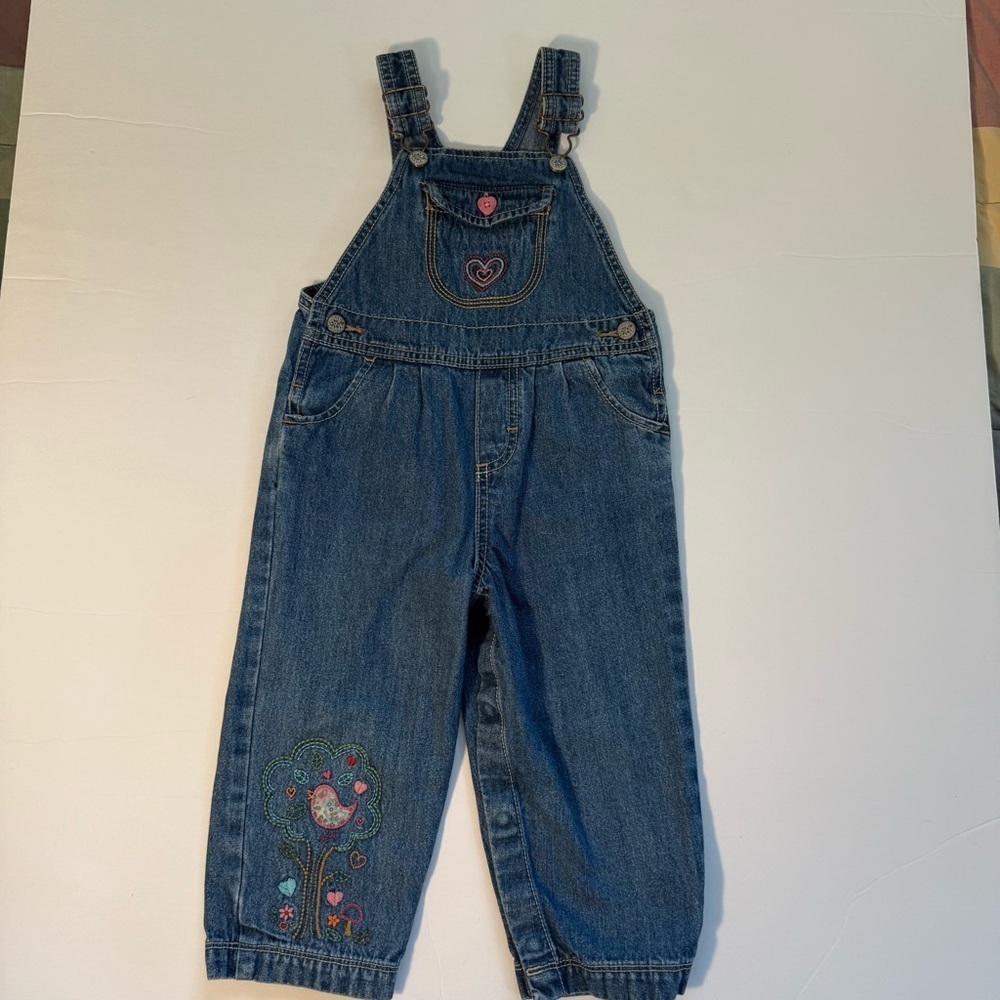 Vintage OshKosh Denim Overall girls happy nature Heart Embroidery size 24 mo